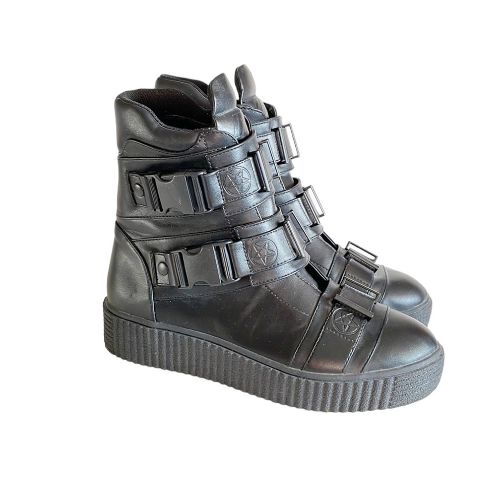 Killstar briar trainers black platform combat moto buckle boots size 7 US 38 EUR